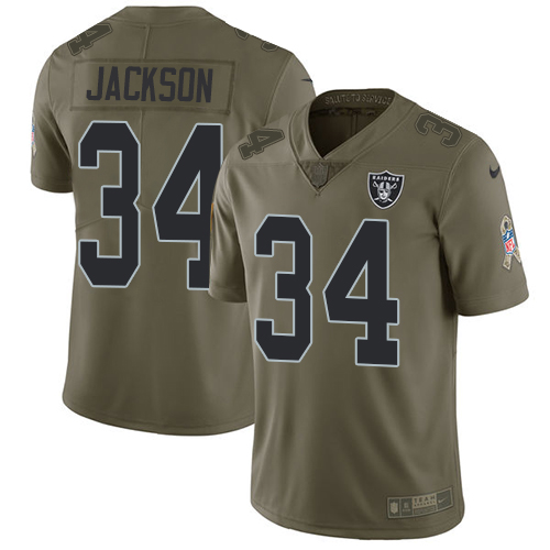 Nike Raiders #34 Bo Jackson Olive Youth Stitched NFL Limited Salute to Service Jersey - Click Image to Close